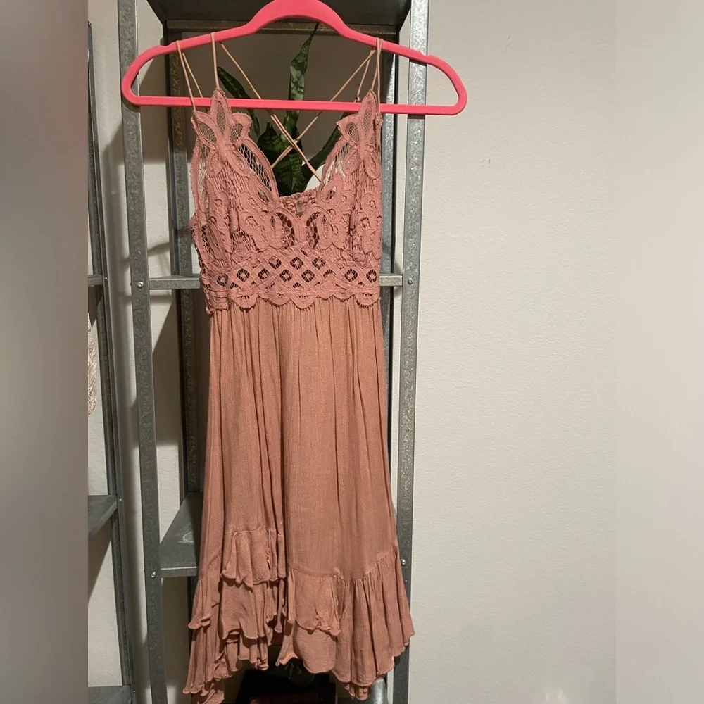Free People Adela slip mini dress crochet lace light pink - Picture 3 of 5